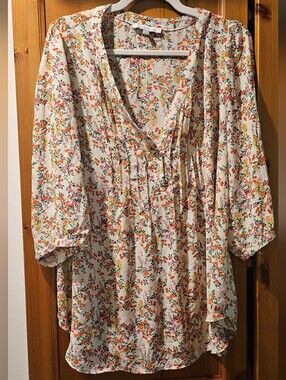 Floral Puffy Sleeve Plus Size 1x